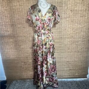 Fall Colors, High Low Ruffled Hem and Sleeve Silky Dress